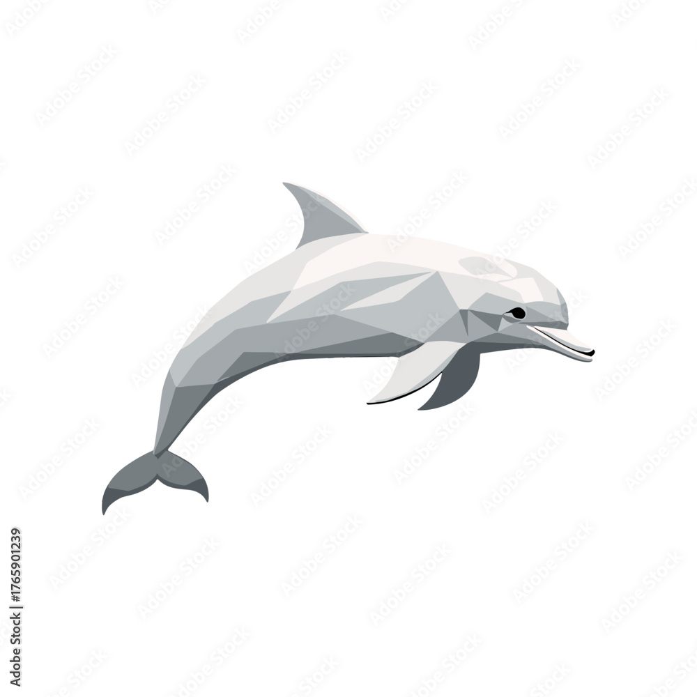 Fototapeta premium Geometric dolphin jumping in minimalist style on white background