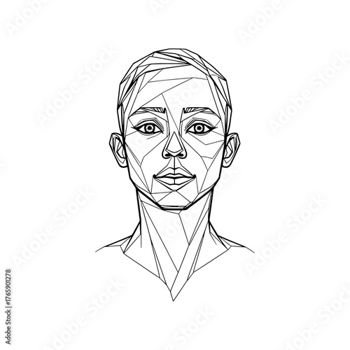 Geometric line art illustration of a stylized human face  