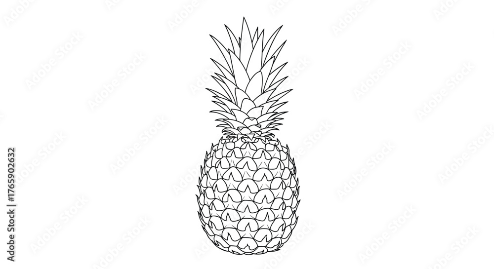 Obraz premium Detailed line art illustration of a tropical pineapple fruit.