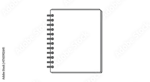 Simple illustration of a blank spiral bound notebook on a white background.