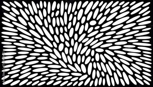 white ovals swirling in dynamic black vortex