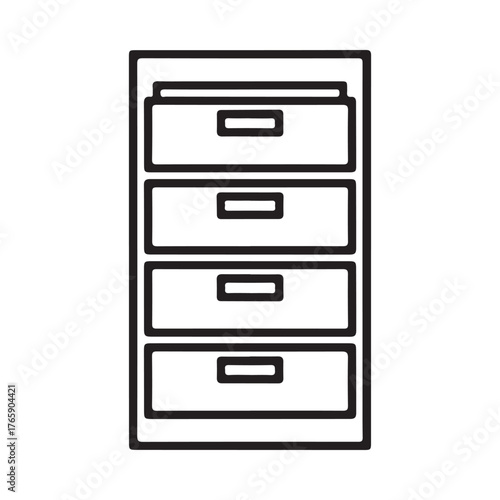 Simple line art icon of a four drawer filing cabinet