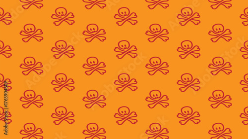 Skull and Crossbones Pattern Playful Warning on Orange Background for Creative Projects and Designs