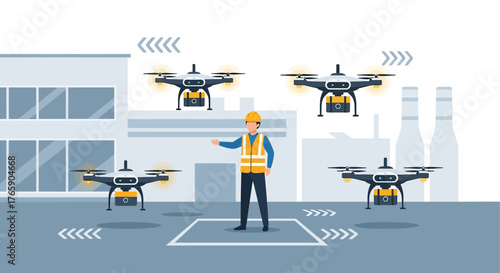 Efficient industrial operations with drone delivery management and engineering oversight in