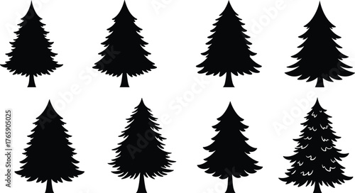 Set of pine and fir tree silhouettes, evergreen forest vector collection for nature, landscape, Christmas design, and winter decoration