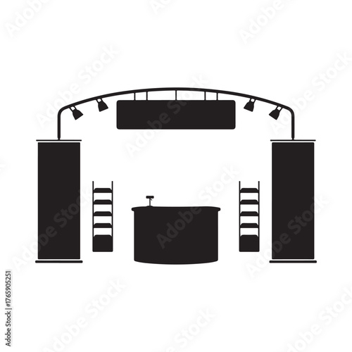 Concert stage setup with lighting and speakers silhouette