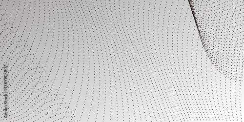 Abstract Waveform Dot Swirls on White. Abstract halftone flowing dots wave curved lines, frequency sound, technology curve dots lines. Dynamic modern wavy pattern design .