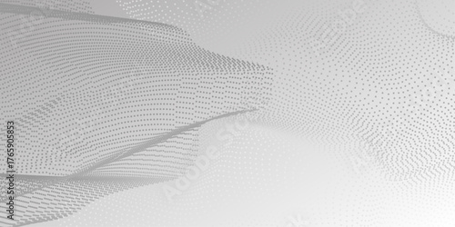 Abstract Waveform Dot Swirls on White. Abstract halftone flowing dots wave curved lines, frequency sound, technology curve dots lines. Dynamic modern wavy pattern design .