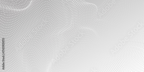 Abstract Waveform Dot Swirls on White. Abstract halftone flowing dots wave curved lines, frequency sound, technology curve dots lines. Dynamic modern wavy pattern design .
