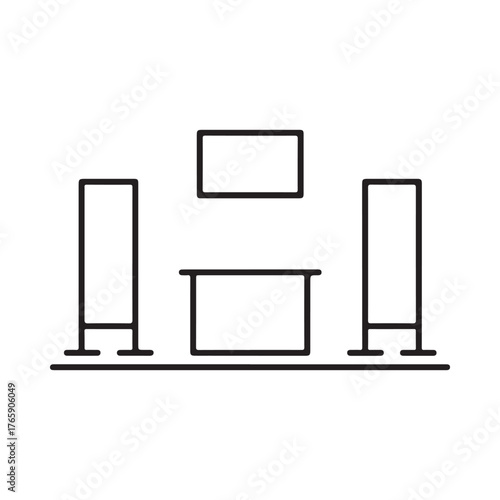 Simple line art icon of a home theater system setup