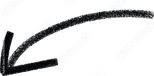 Vector art of handdrawn curved arrow pointing downwards, the imperfect line suggests a winding path or a change in direction, ideal for conveying flexibility