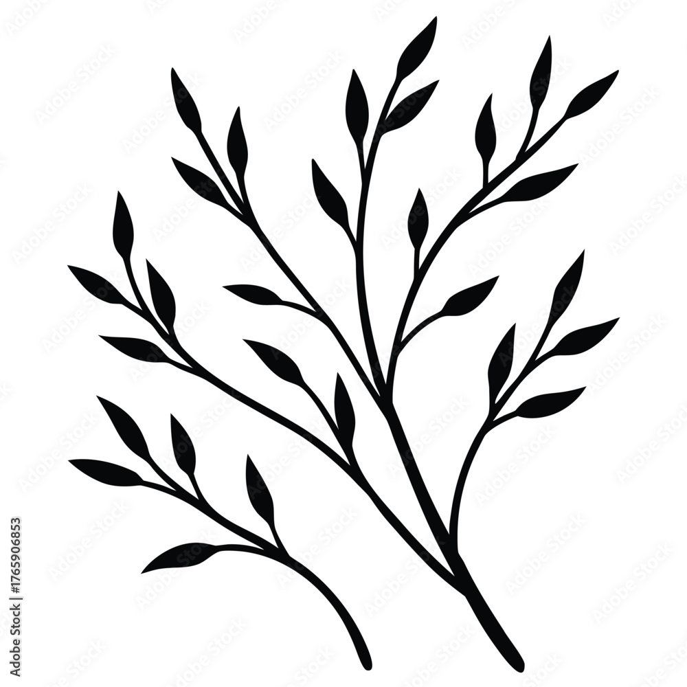 Naklejka premium Elegant minimal black and white botanical twig illustration background design