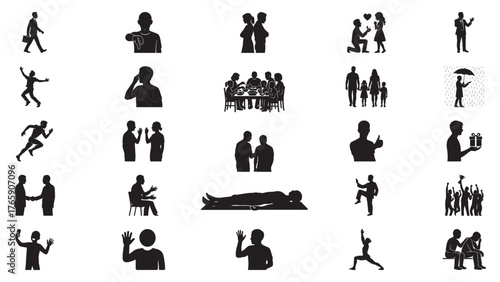Assortment of Human Silhouettes Depicting Business, Socializing, and Leisure