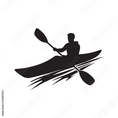 kayaker padding vector silhouette clip art logo design illustration