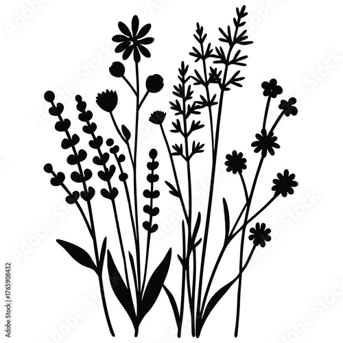 Elegant wildflowers silhouette design for invitations and graphic design needs