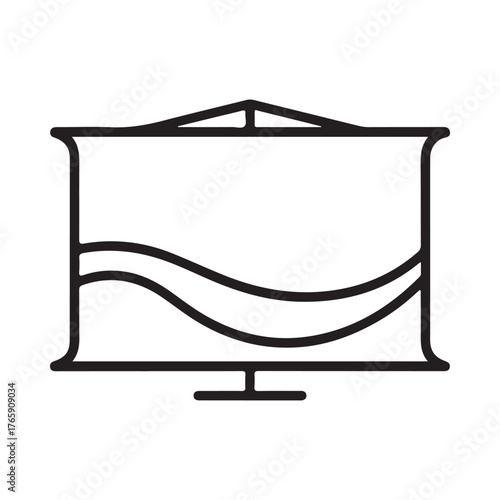 Black and white outline drawing of a projection screen with wavy lines