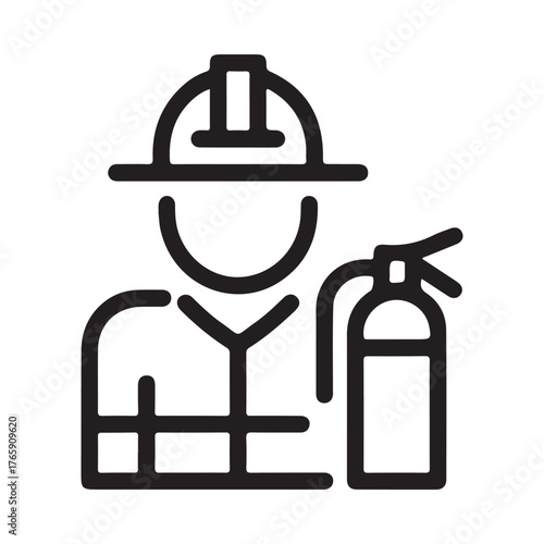 Firefighter icon with helmet and fire extinguisher symbol