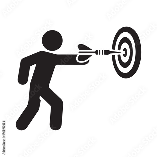 Silhouette of a person throwing a dart at a dartboard aiming for the bullseye
