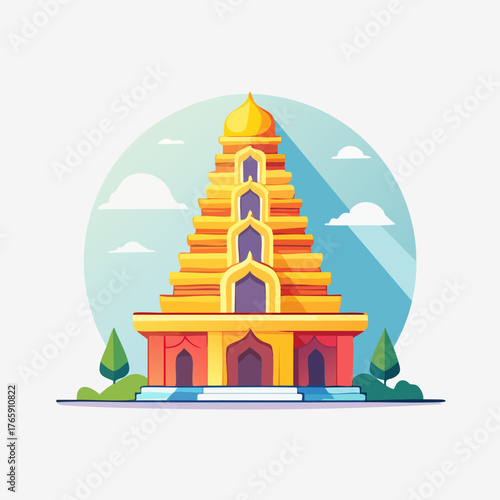 Vibrant Indian Temple Architecture Flat Illustration.