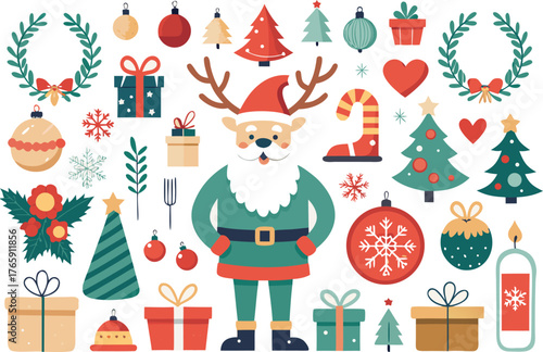 Festive christmas vector bundle santa reindeer and ornaments scalable eps isolated on transparent background