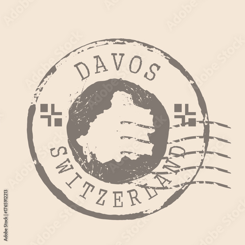 Stamp Postal of Davos is city of Switzerland. Map Silhouette rubber Seal.  Design Retro Travel. Seal  Map of Davos grunge  for your design. EPS10