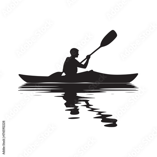 kayaker padding vector silhouette clip art logo design illustration