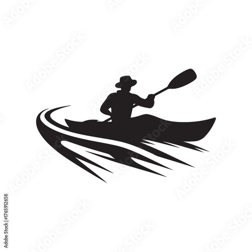 kayaker padding vector silhouette clip art logo design illustration