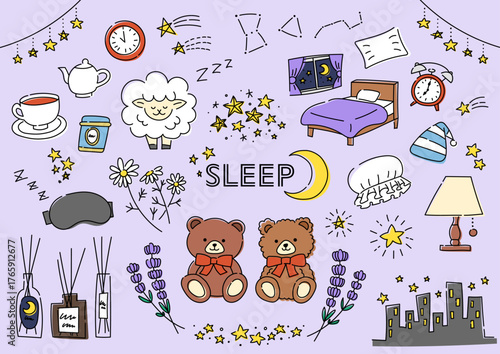 睡眠関係の手描きイラストセット