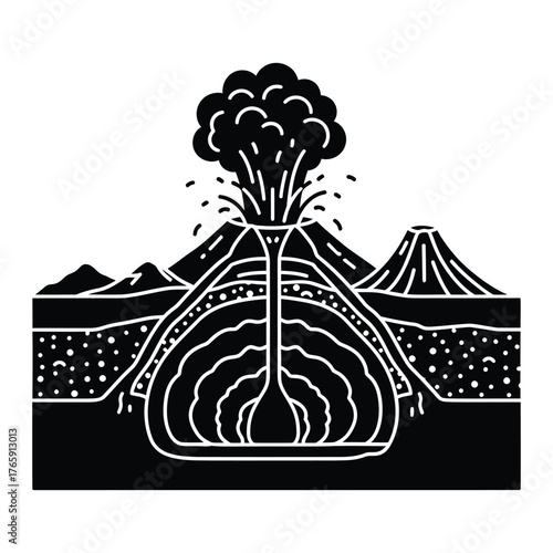 Volcano eruption cross section geology
