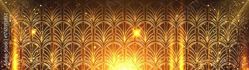 Luxury Golden Art Deco Background Loop with Gatsby Fan Pattern and Glittering Particles