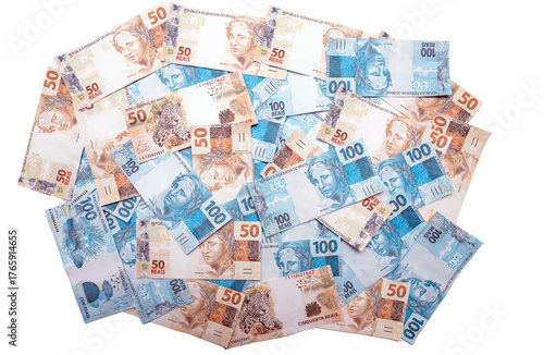 Notas de Dinheiro Reais Brasileiros 100 e 50 PNG com fundo transparente