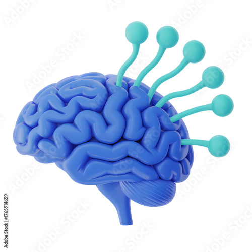 Blue brain with connections a 3D render illustrating neural networks communication and artificial intelligen