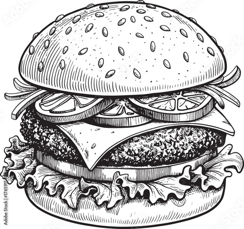 Burger vector line art illustration