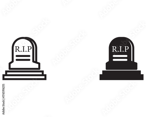 Tombstone icons set vectors black and colored style 