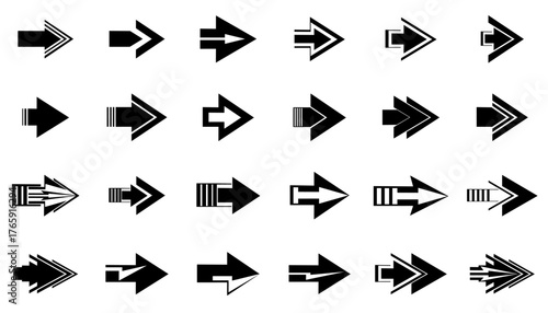 various shapes of imaginary arrow direction icons, isolated on white background, vector