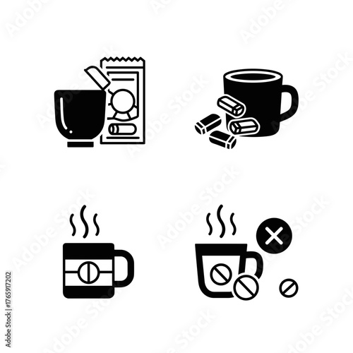 Throat lozenges and cup icon set representing relief, medicine, and health care