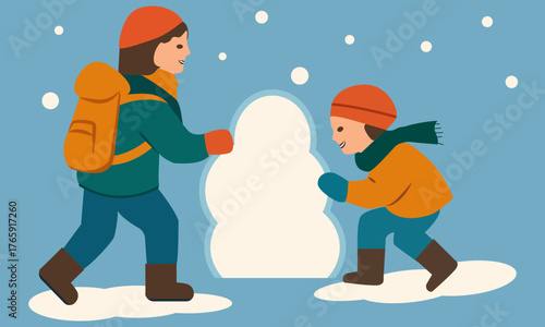  Two girls are happily making snow balls.