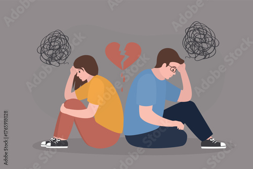 Broken heart, Male and female characters. Heartbreak, separation and emotional distress. Family conflict. Break up relationship. Married man and woman angry