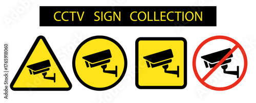Security Camera or cctv sign, logo, badge, icon, sticker, label, emblem, stamp, symbol, video surveillance