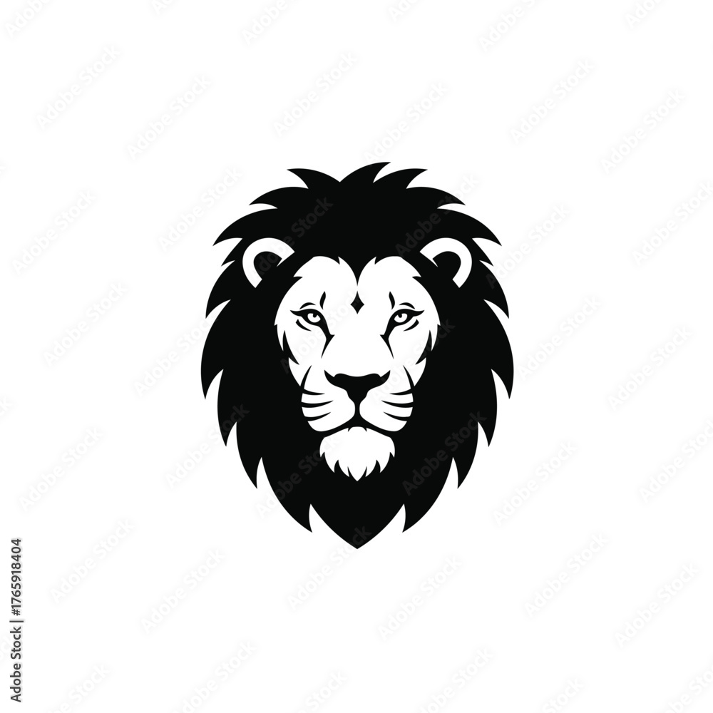 Fototapeta premium Black and white graphic lion head with mane vector