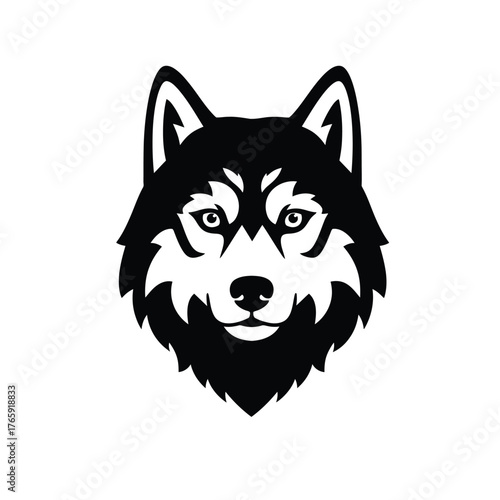 Black and white graphic of a husky dog face animal