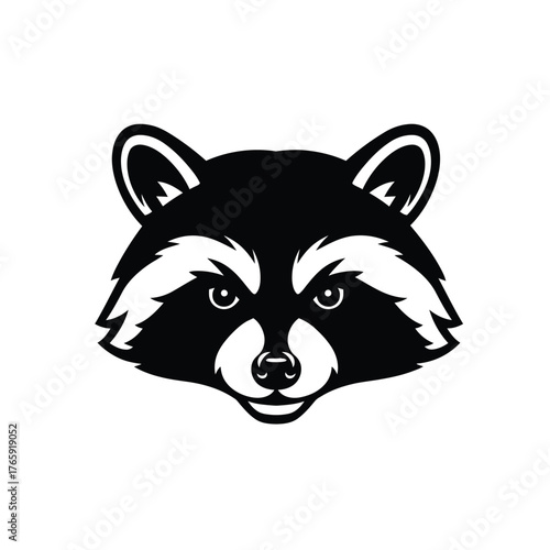 Black and white graphic raccoon face animal head