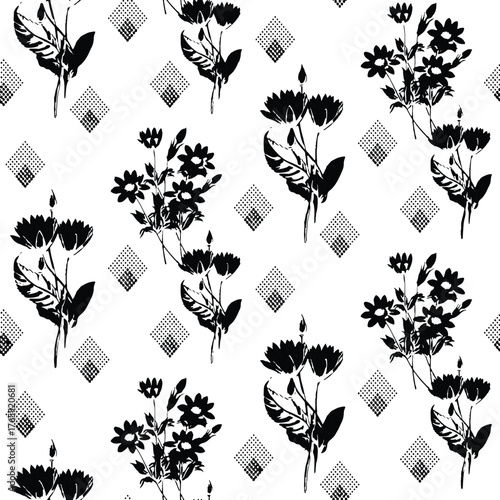 Seamless Pattern with Cute Daisy Flowers and Pansies. Feminine Texture in Country Style for Cloth, Textile, Wallpaper.	