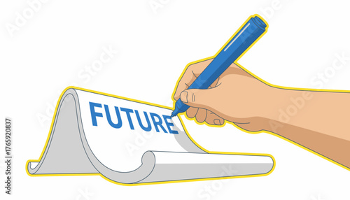 Hand Drawing the Word FUTURE with Blue Marker Pen on Paper - Planning and Defining Destiny Concept