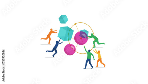 Team Collaboration and Abstract Structure Building Illustration