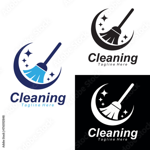 Modern Cleaning Service Logo Design – Broom and Sparkle Icon Vector