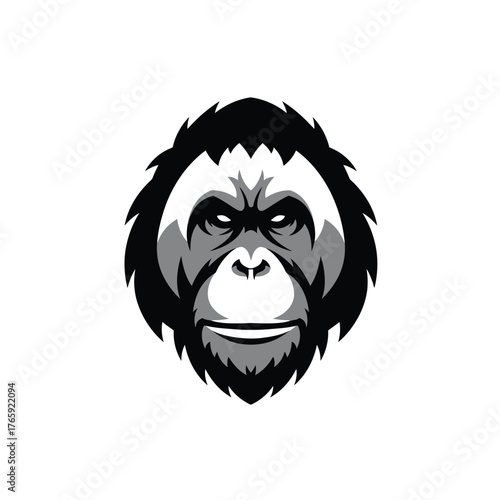 Black and white orangutan face graphic logo primate