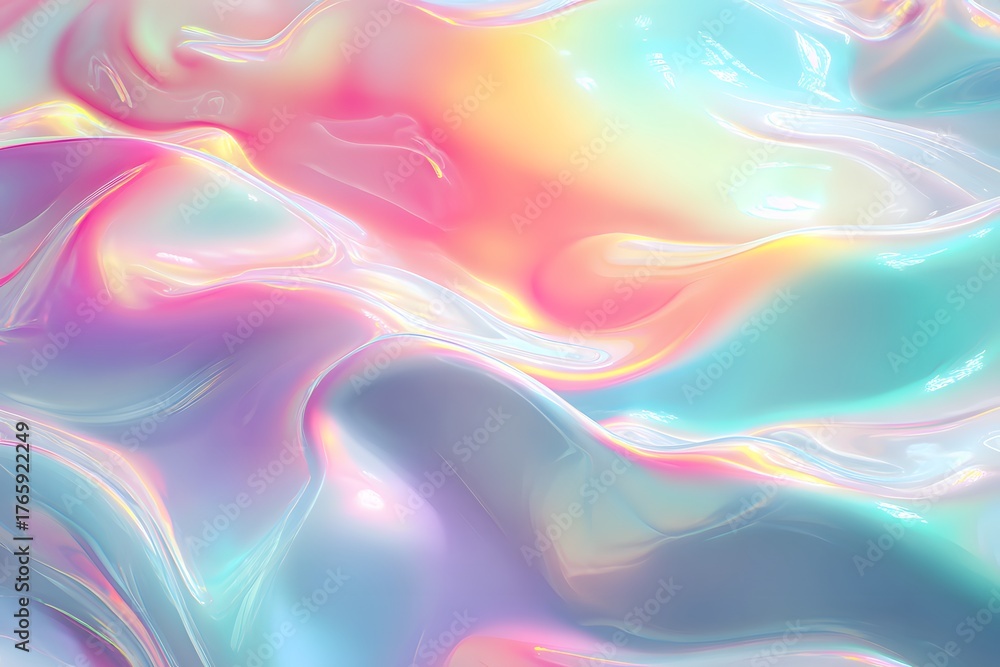 Fototapeta premium Abstract iridescent waves with pastel colors creating a smooth and flowing texture effect design