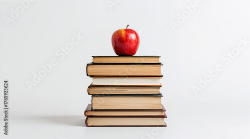 Concept Illustration of an Apple on a Pile of Books