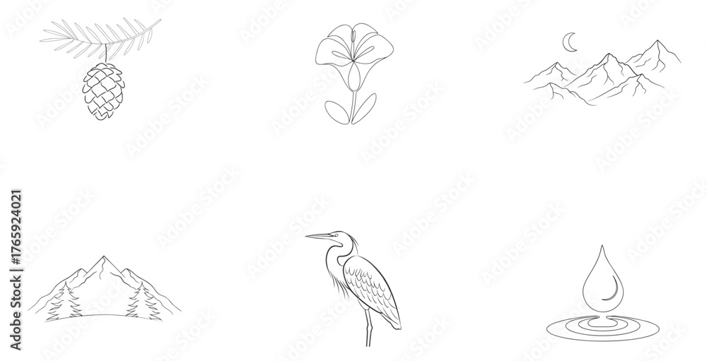 Fototapeta premium Pinecone flower mountains heron water drop branch petal